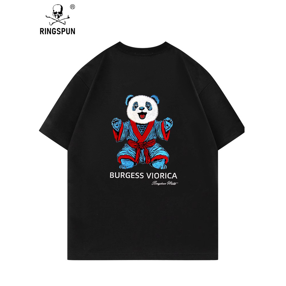 RINGSPUN【熊猫】重磅万针刺绣可变色潮牌T恤圆领休闲T恤男女同款