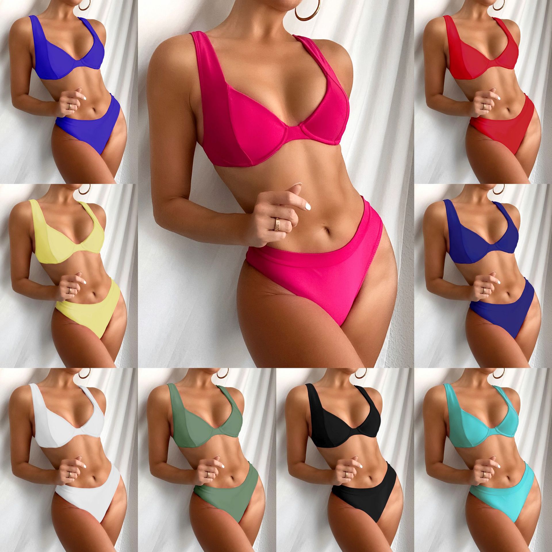 Dames De Mode Solide Couleur Sexy Maillot De Bain Fendu Gros display picture 1