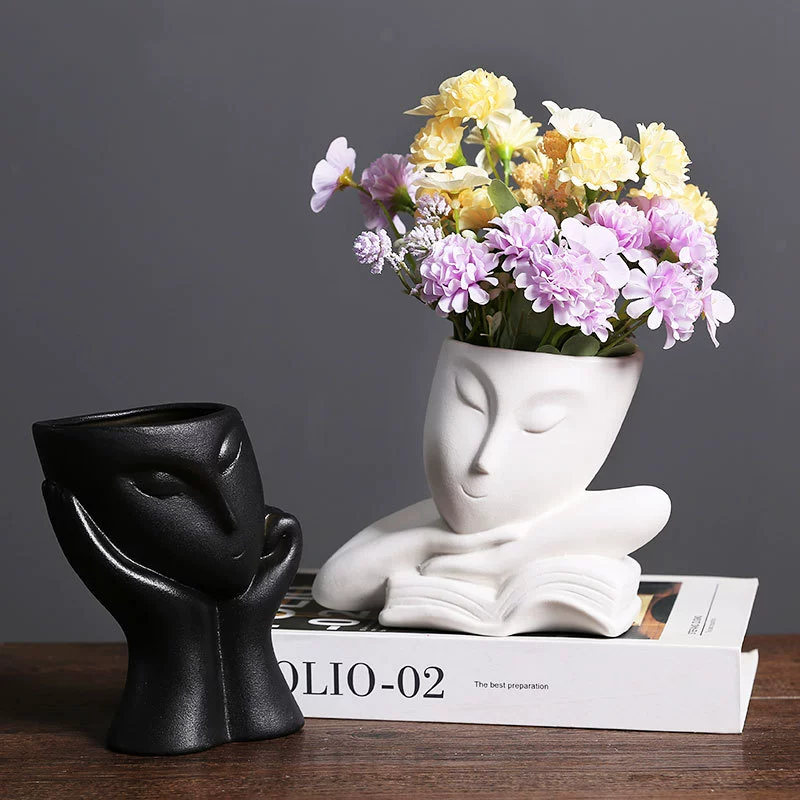 Керамическая ваза в форме человеческого тела, в скандинавском стиле, с изображением женского лица, керамический цветочный горшок, гидропонная ваза, для цветочных композиций, настольное украшение, трансграничная продажа