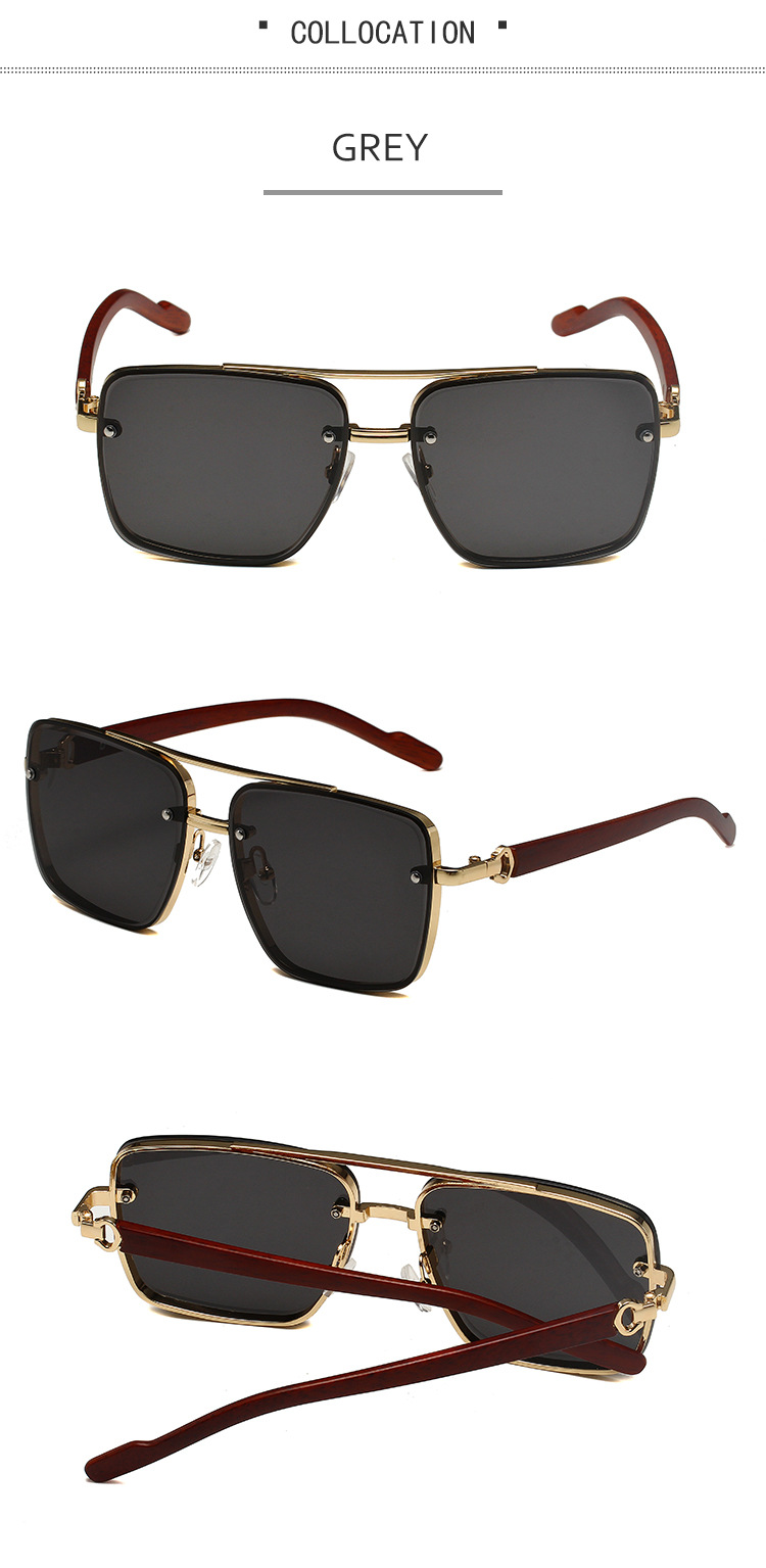 Retro Square Metal Sunglasses For Women Pilot Style Double Bridge_voghion.com