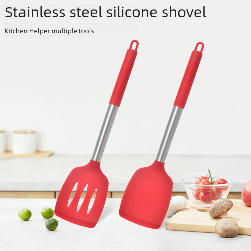 Silicone spatula, cooking utensil—slotted and solid-blade options, perfect for flipping fish and eggs, non-stick design, and gentle on your cookware during stir-frying.