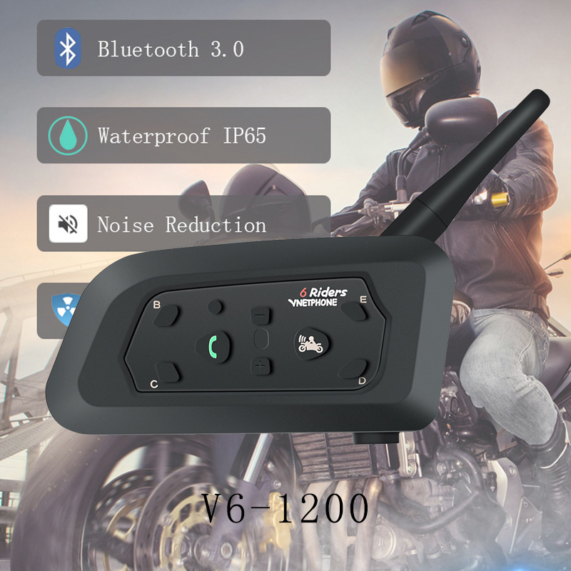 Vnetphoneオートバイbluetoothイヤホンヘルメットトランシーバー立体音スクリーンリアルタイムインターコムV6-1200|undefined