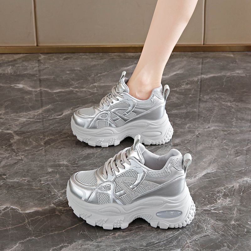Women's Dad Sneakers Autumn New Breathable Mesh Shoes Korean Version Versatile Thick-Soled Height-Increasing Casual Sports Shoes for Women