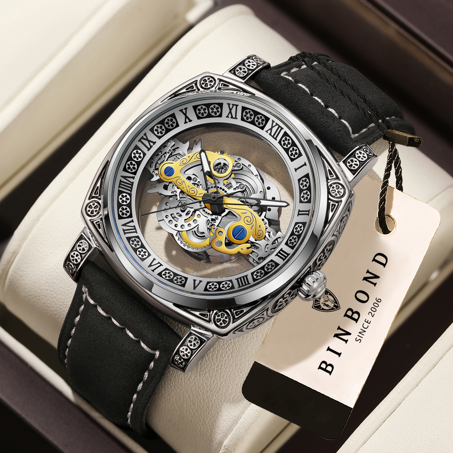 Binbang genuine goods Watch Men's Non-mechanical Watch Automatic Student Advanced Sense Brand Hollow-out Trendy Waterproof Men's Watch