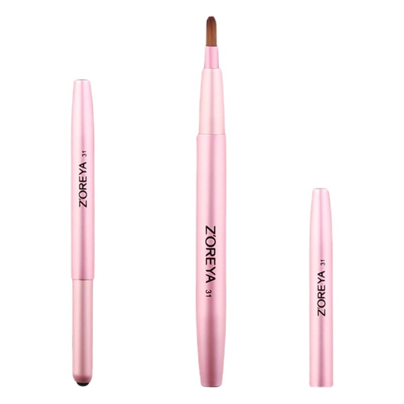Zoelya-brocha de maquillaje con cerdas de fibra, cepillo de labios retráctil portátil, herramienta de maquillaje, tubo de polvo con cepillo de lápiz labial rosa de una sola cabeza.