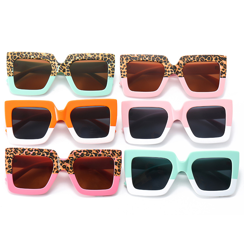 新款潮流雙拼色兒童方框眼鏡太陽鏡uv400潮童街拍磨砂墨鏡W06