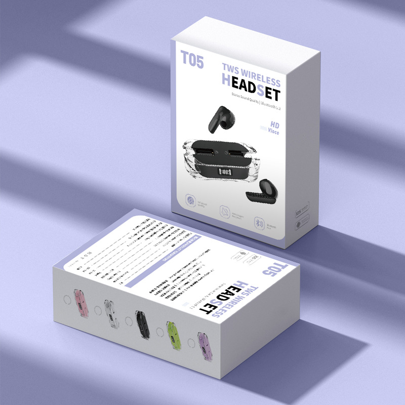 T05透明數顯TWS無線藍牙耳機入耳式雙邊立體聲真無線充電倉工廠