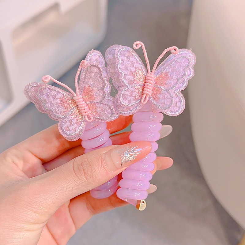 Nuevo cable telefónico de mariposa rizado anillo de cabello para niños dulce cabello de cabello de alto valor facial duradero de doble cola de caballo flores mujeres
