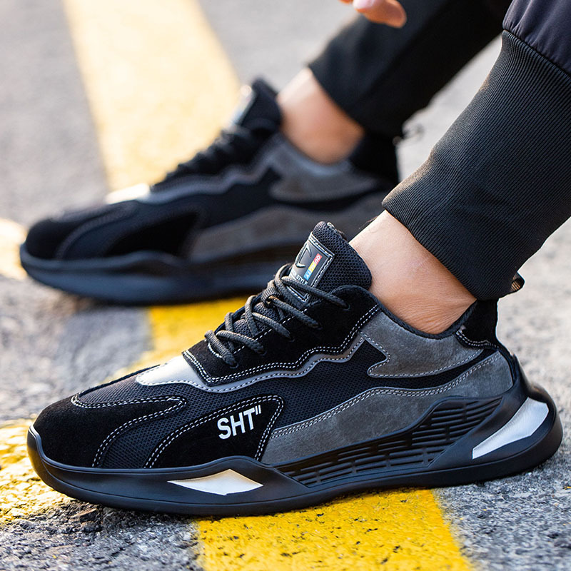 跨境新款劳保鞋舒适透气耐磨防滑钢包头防砸防刺穿安全工作防护鞋