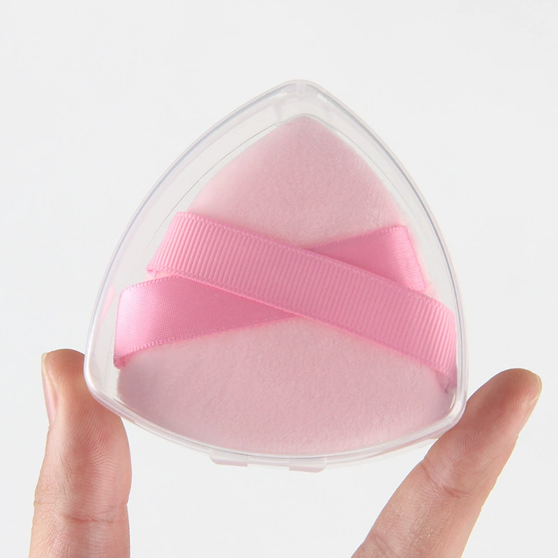 Triangular Powder Puff Sponge, Ribbon Grip, Soft Velvet, Multi-Color (2–Box/OPP Options)