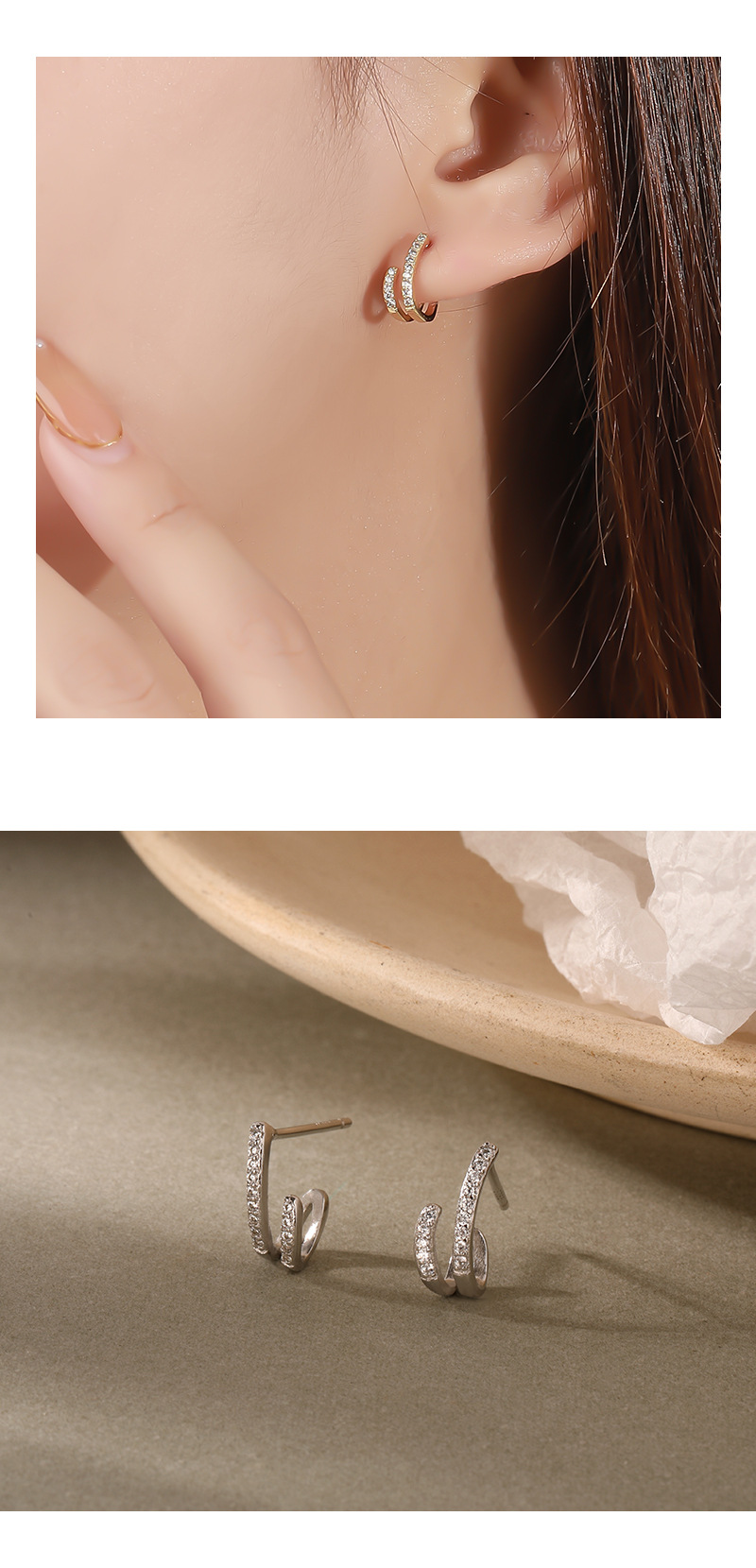 Daily Occasion 925 Sterling Silver Material 1 Pair 925 Sterling Silver Zircon Geometric Ear Studs