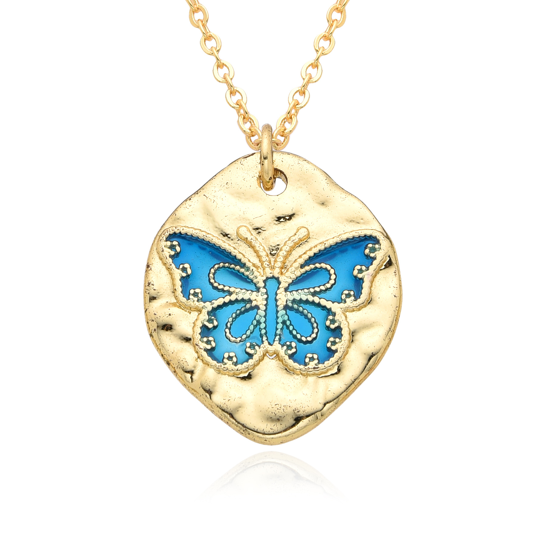 cable chain Chain Type Copper IG Style Simple Style Butterfly Enamel Plating Inlay Zircon Pendant Necklace