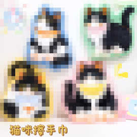 小红书猫咪擦手巾进出口韩国可爱牛奶黑白猫蝴蝶结儿童挂式毛巾