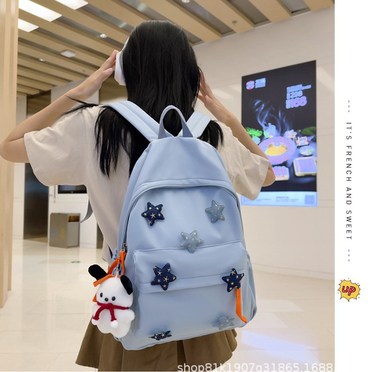 2025 new women's fashion large capacity backpack simple star pattern junior/senior high school student school bag wholesale