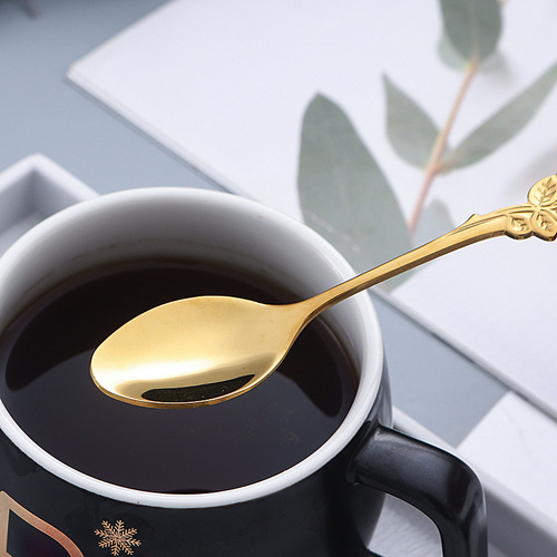 Cross-border hot selling rose coffee spoon wedding hotel dessert spoon gold-plated mixing spoon dessert spoon fruit cake fork