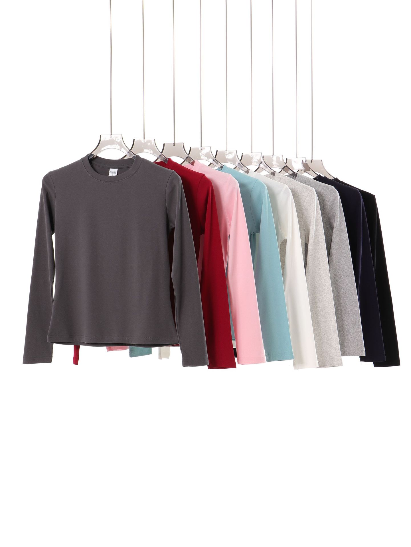 Autumn Solid Color 230g Women's Round Neck Bottoming Shirt Long-Sleeved T-Shirt Korean Style Fashionable Simple Versatile Slim Top
