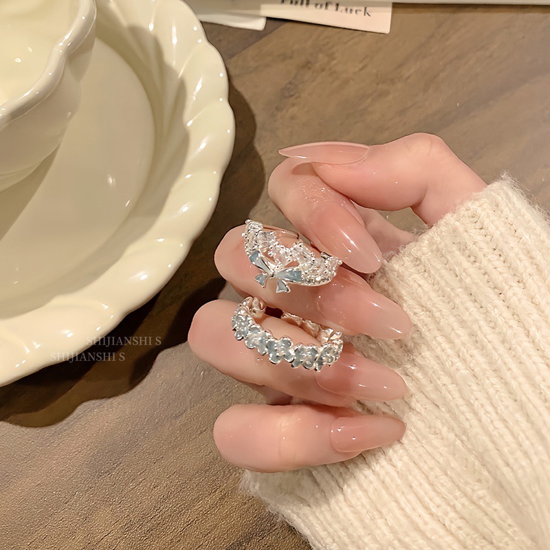 "Blue Butterfly Floral" Springtime Delicate Starry Butterfly Ring for Women, Fresh and Simple Floral Design, Suitable for Commuting, Index Finger Ring