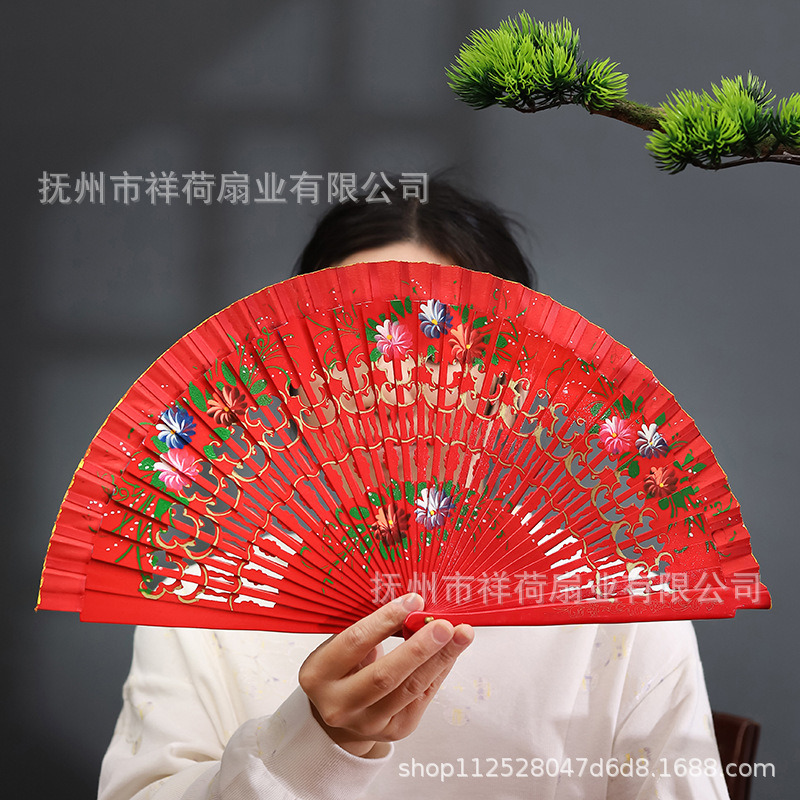 手工彩绘扇子古典折扇欧式西班牙木扇旗袍搭配扇子中式古风折叠扇|undefined
