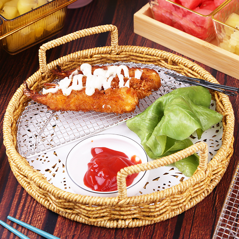 Japanese Cuisine 304 Stainless Steel Barbecue Rectangular Semi-Circular Tempura Fried Stone Plate Pork Chop Chicken Wing Rack