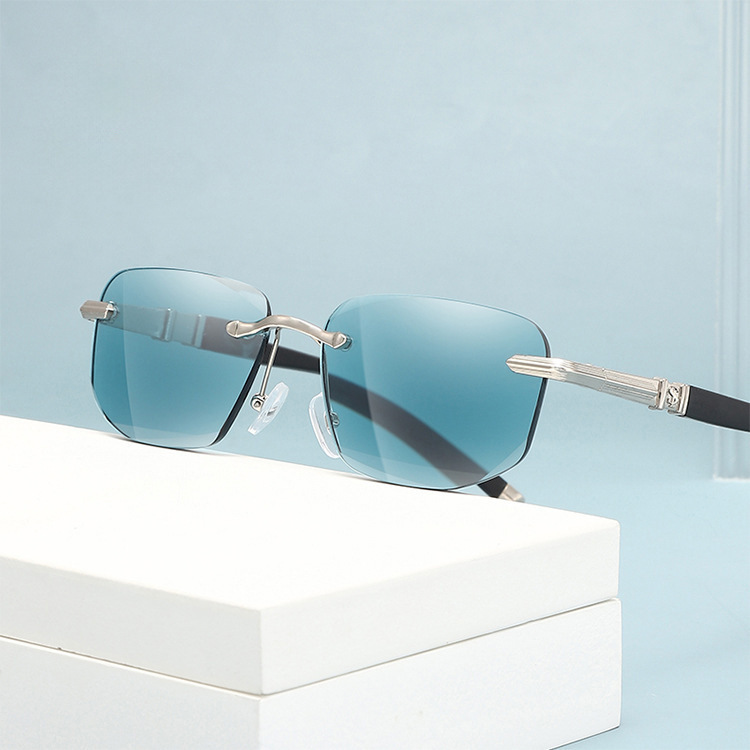 Sin marcos elegantes gafas de moda ultraligeras mujeres cortadas de tinta verde gafas de alta definición para hombres de negocios de alto nivel parecen jóvenes