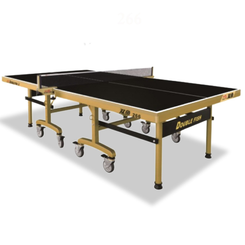 Double Fish Table Tennis, Home Use, Foldable, Movable, Standard Indoor 266 Table Tennis Table, 25mm Thick, Black Surface