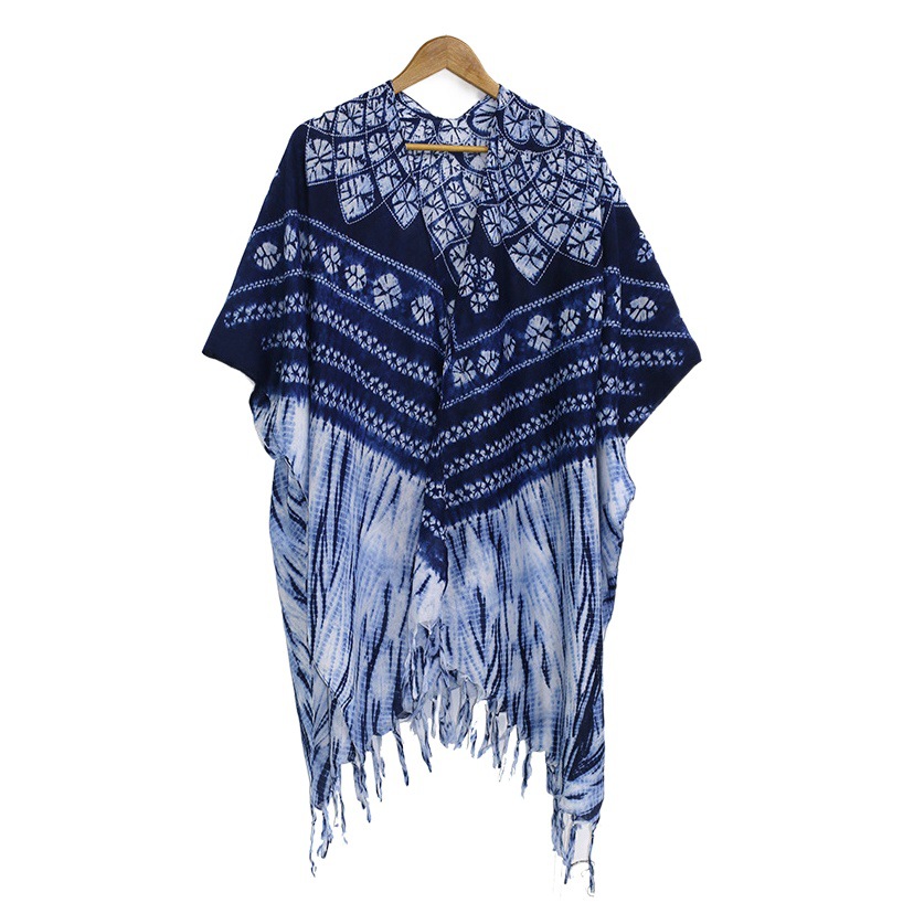 Ethnic Style Blue Tassel Cape Shawl 2025 Spring and Summer New Cross-Border Thin Sunshade Sunscreen Beach Towel Wholesale