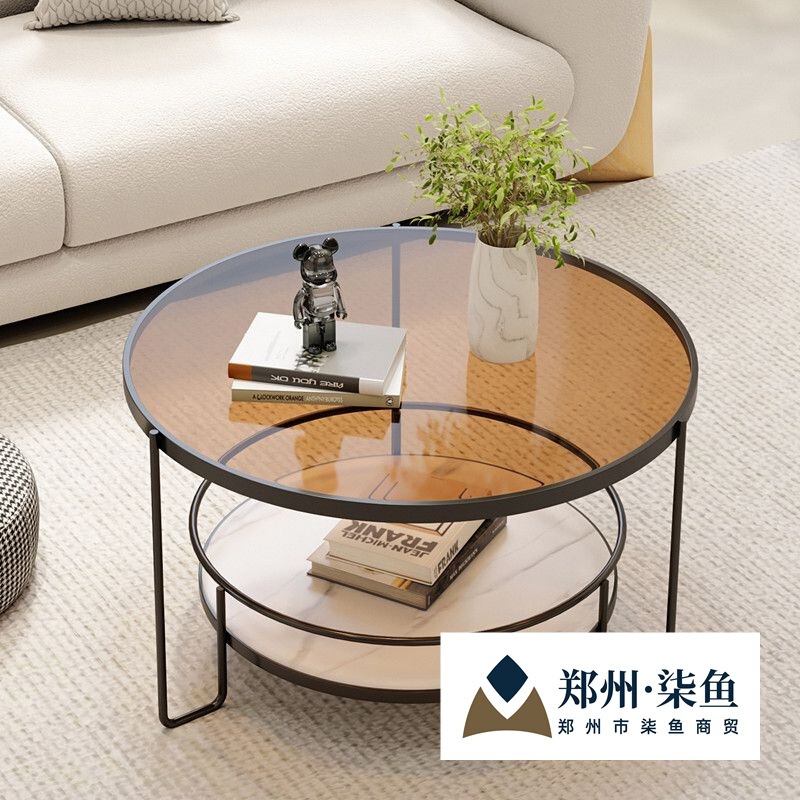 Changhong Tempered Glass Coffee Table Small Apartment Living Room Round Home Minimalist Mini Small Table Internet Celebrity Modern Light Luxury
