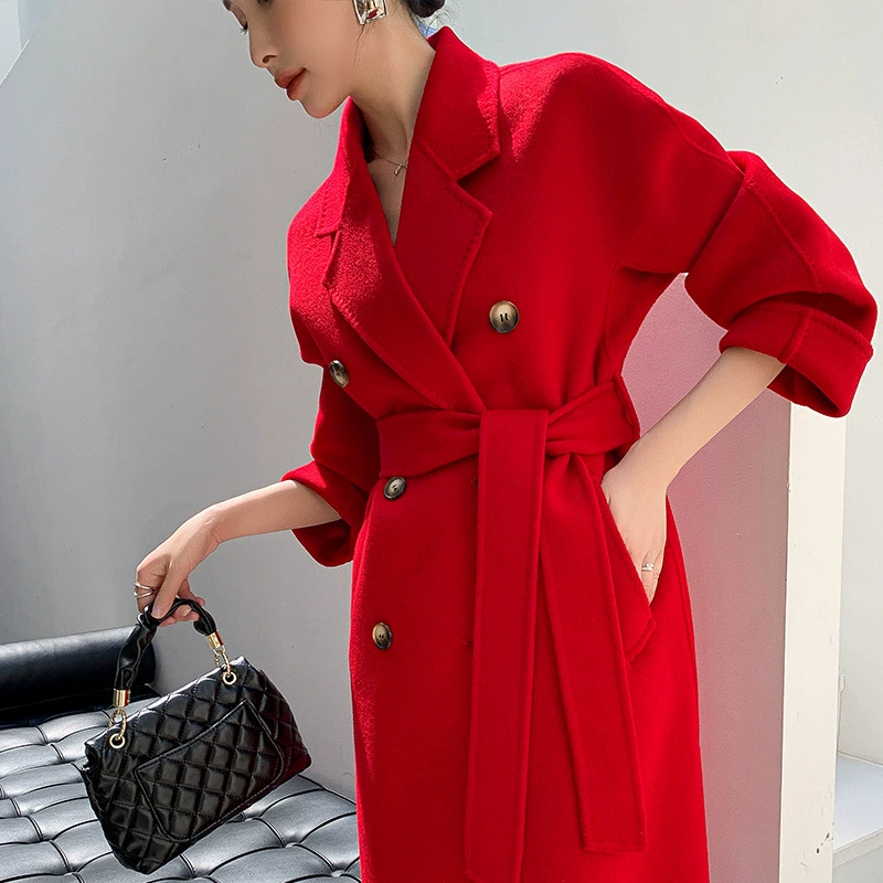 Demi-season woolen suit, двойная лицевая длинная классическая шерстяная пальто, средняя длина