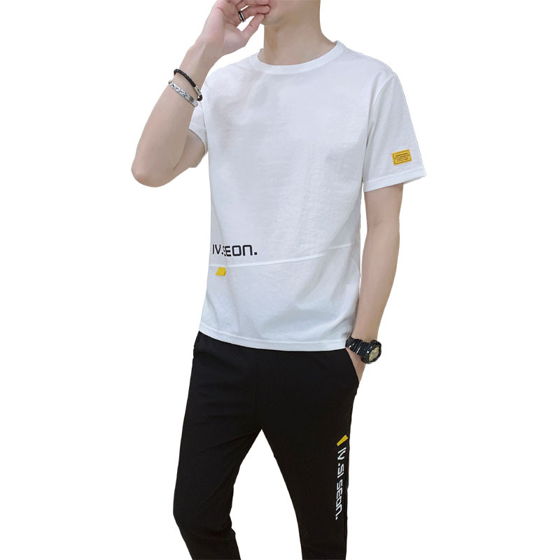 New Ice Silk suit Cool Breathable Summer Short-sleeved T-shirt Men's Casual Sports suit Short-sleeved Men's Fashionable Summer