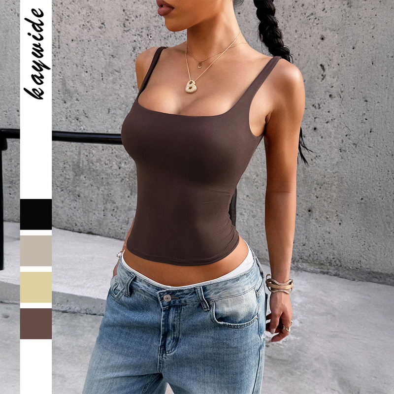 Independent Cross-Border European and American Women's Sportswear 2025 Autumn and Winter Solid Color Yoga Tank Top Amazon Foreign Trade