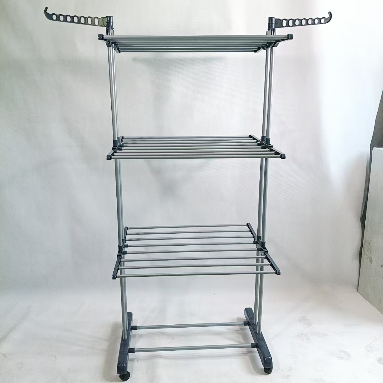Perchero de secado de tres capas móvil perchero de secado plegable de piso al por mayor