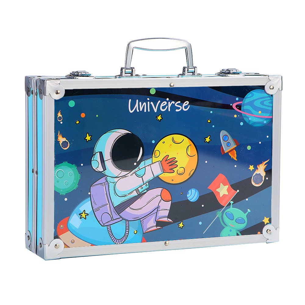 145 piezas cepillo de fábrica al por mayor de doble capa de aluminio caja de pintura traje estudiante acuarela pluma niños graffiti caja de regalo