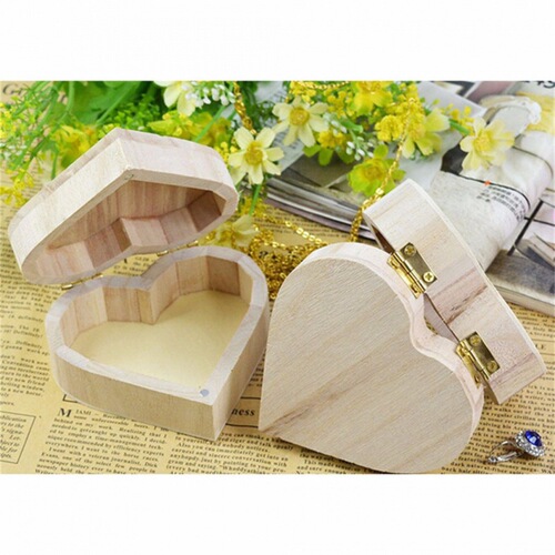 Euro-American Cross-Border Wooden Heart-Shaped Tea Cake Storage Box | Kids' DIY Clay Wooden Box | Wooden Heart-Shaped Jewelry Box