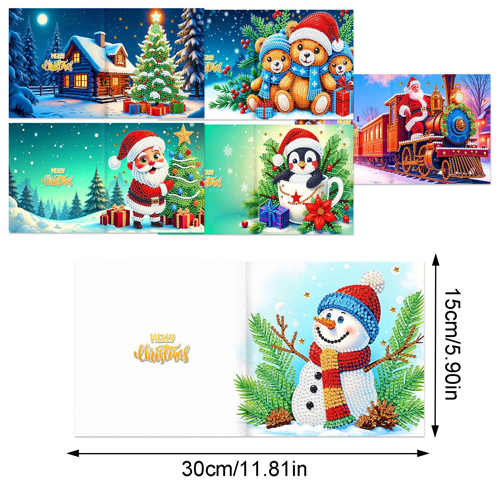 Explosiones transfronterizas de Navidad multiserie de tarjetas de felicitación puntuales hechas a mano 9 conjuntos de sobre de diamante 6 conjuntos de dibujos animados