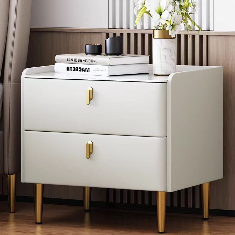 Solid Wood Italian Style Bedside Table Luxury Marble Storage Cabinet Modern Minimalist Three-Drawer Storage Cabinet Bedroom Bedside Cabinet Fully Assembled