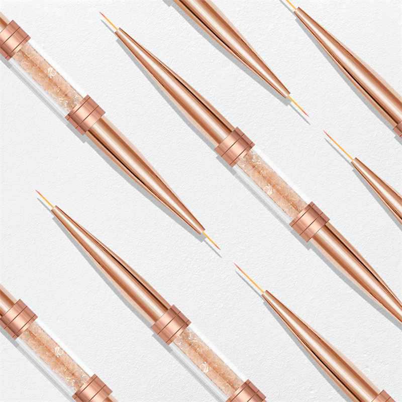 Cross-border caliente 6 piezas de oro rosa de doble cabeza pluma de dibujo de uñas de gama alta pluma de pintura de uñas con diamante