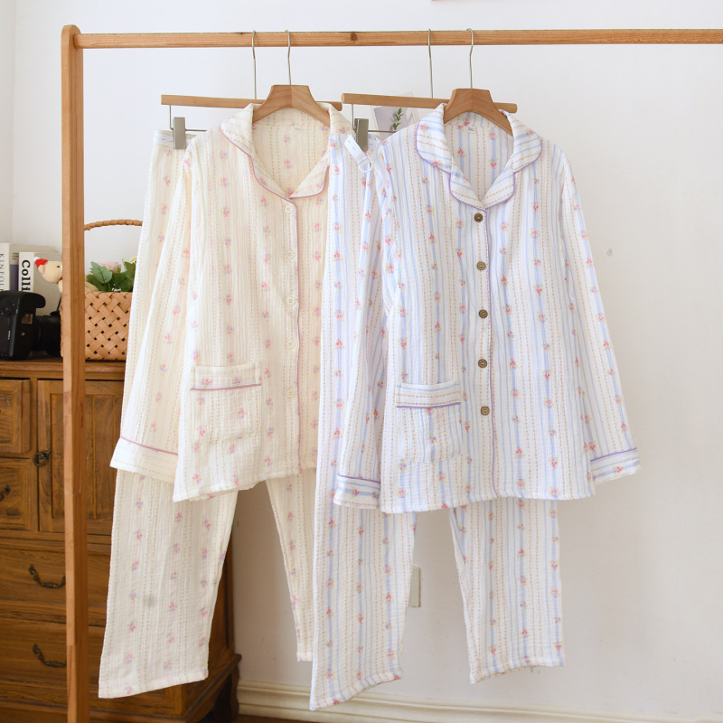 Spring and Summer Gauze Maternity Wear, Spring and Autumn Pure Cotton Postpartum Loungewear, Maternity Nursing Pajamas for Women