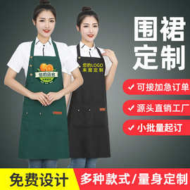 帆布防水面料挂脖可调节围裙时尚印字印家用生鲜超市工作围裙定制