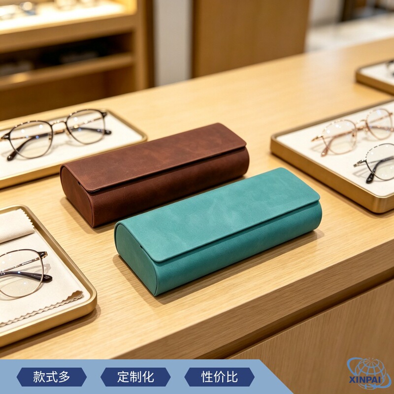Customized leather eyeglass case for myopia glasses, sunglasses, portable hard shell anti-pressure storage box for offline stores and cross-border sales