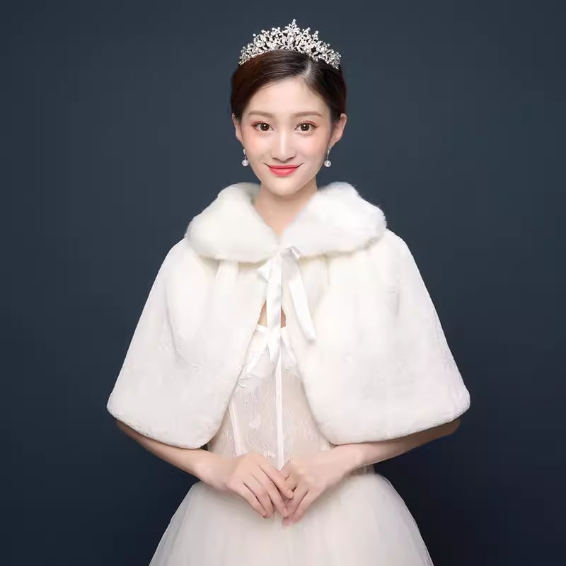 White Bridal Shawl Cape for Bridesmaids, Warm and Thick Versatile Shawl for Women