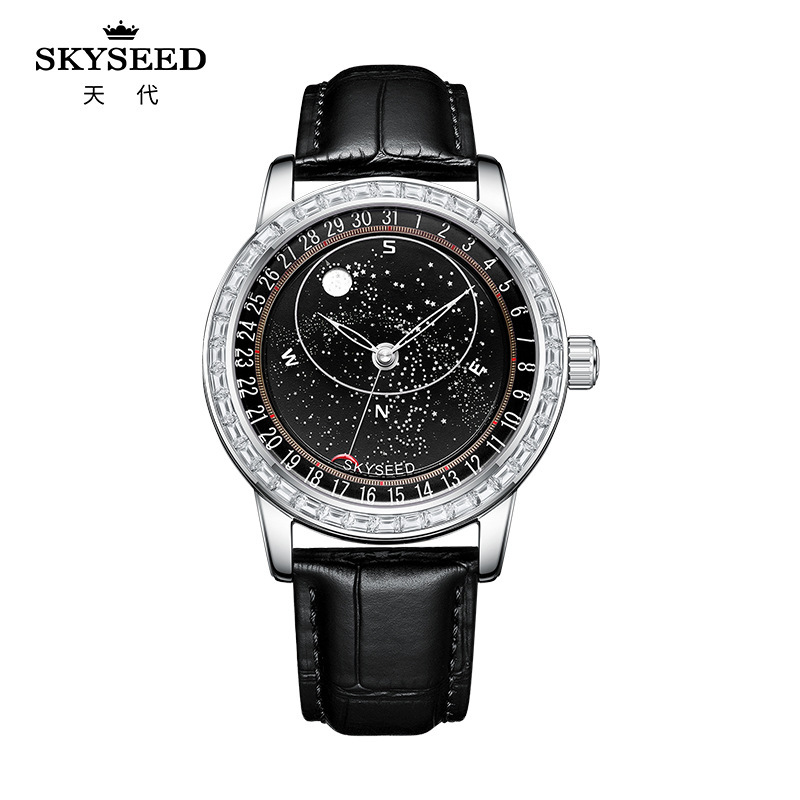 Skyseed/Tian Dai Genuine Watch Men's Mechanical Watch Full of Stars and Galaxies Inlaid with T-Square Business Watch Skyseed/Tian Dai Genuine Watch Men's Mechanical Watch Full of Stars and Galaxies Inlaid with T-Square Business Watch