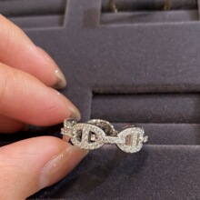 爱马家精品猪鼻子戒指厚镀18K金H家百搭白金满钻食指指环女款首饰