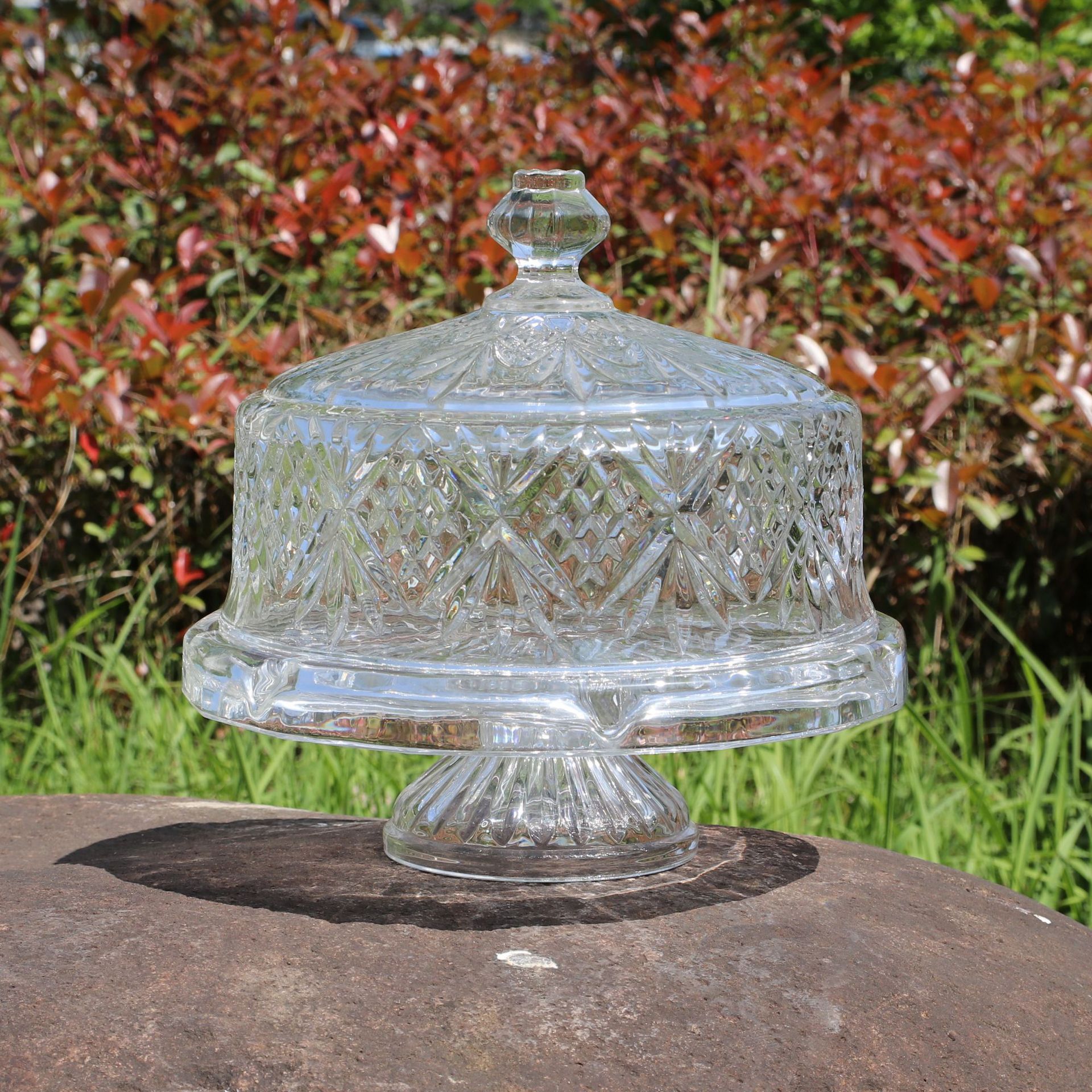 欧式浮雕水晶玻璃蛋糕罩防尘储物罩 果盘多用途玻璃工艺品批发|ms