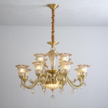 美式全铜水晶吊灯客厅灯主灯轻奢复古欧式简约餐厅卧室灯新款吊灯