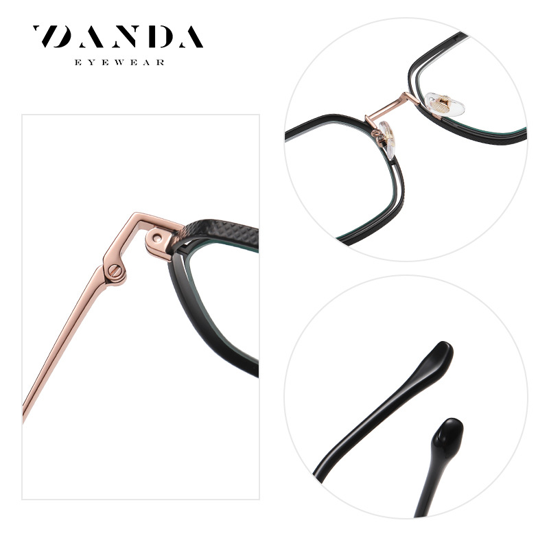 Miopía gafas Marco de moda gran marco gafas lisas JS8601 metal industria pesada tallada hueco liso anti-azul gafas de luz