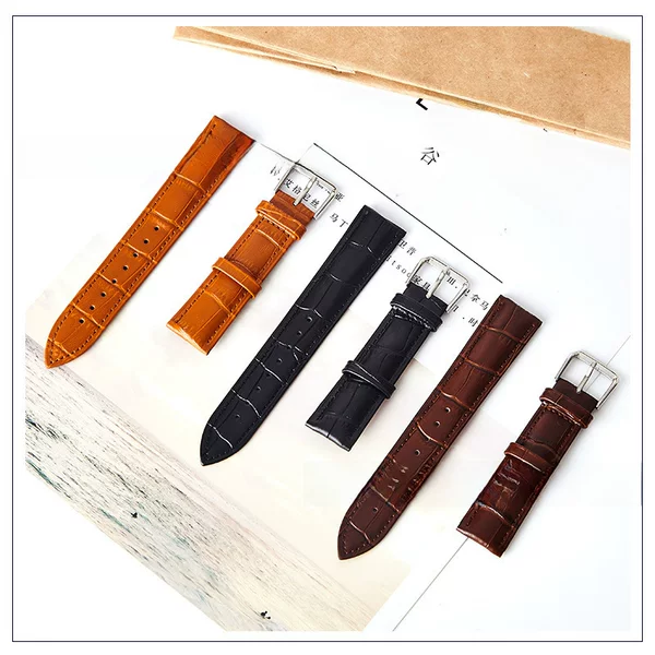 Genuine Leather Watch Strap Unisex Universal Cowhide Strap Bamboo Crocodile Pin Buckle Soft Waterproof Watch Chain Accessories