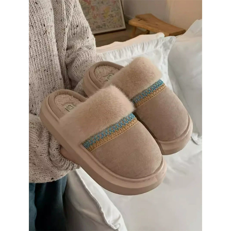Universal ethnic winter non-slip slippers indoor, keep warm comfortable footwear for pregnant, ethnic style