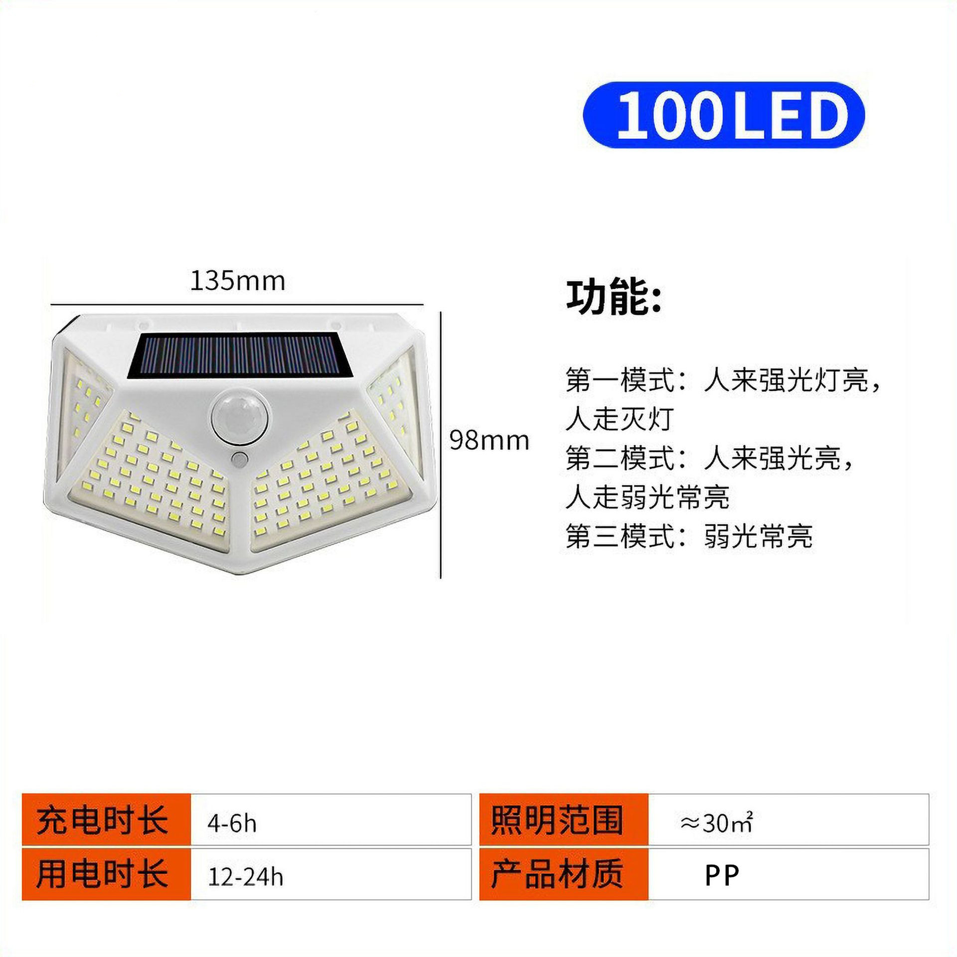 Lámpara solar de pared, sensor de movimiento, LED, impermeable, cuatro lados