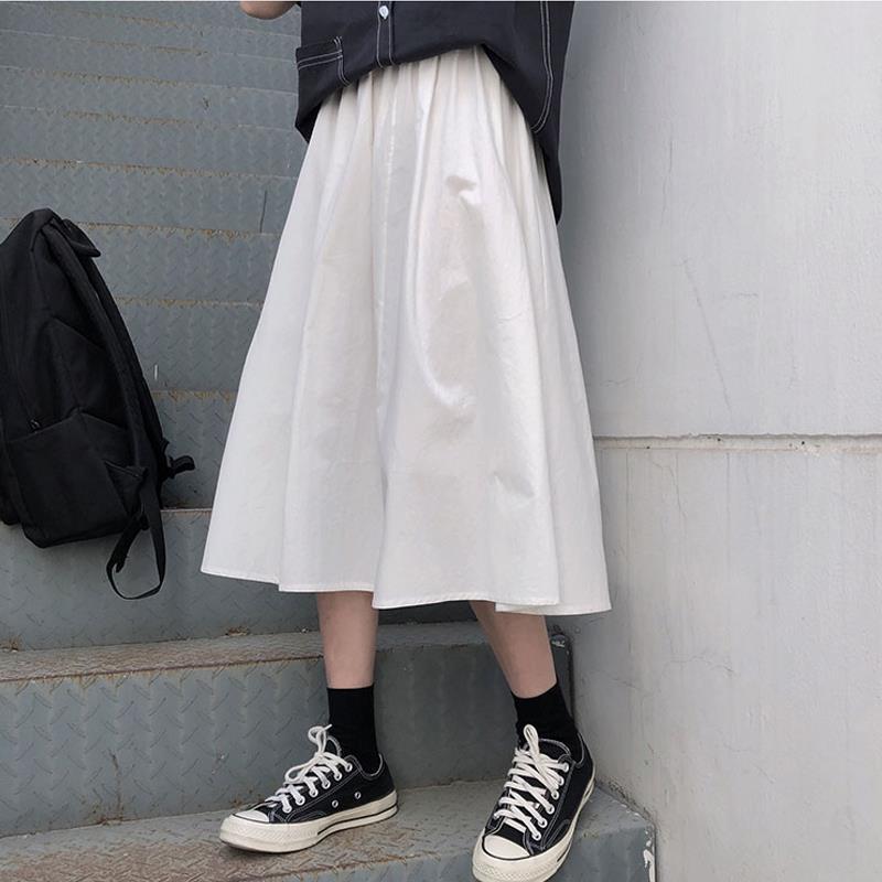 韩版宽松中长款半身裙工装裙女a字裙大码胖mm高腰百搭女学生裙子