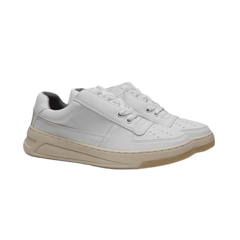 Witte retro leren sneakers smiley dames veters skateschoenen_voghion.com